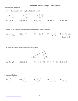 Precalculus Review (Multiple Choice Practice) No calculators