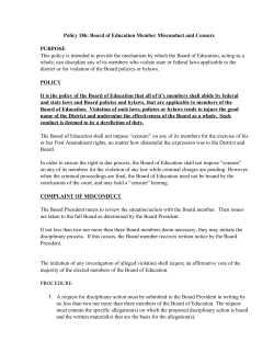 Policy 186: Board of Education Member Misconduct and Censure