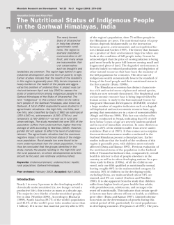 The Nutritional Status of Indigenous People in the Garhwal