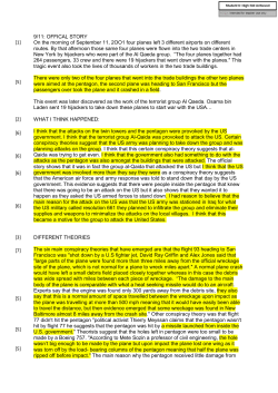 9/11: OFFICAL STORY On the morning of September 11, 2OO1 four