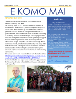 Mahalo Ric Cox April - May Important Dates