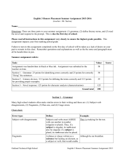 English 3 Honors Placement Summer Assignment 2015