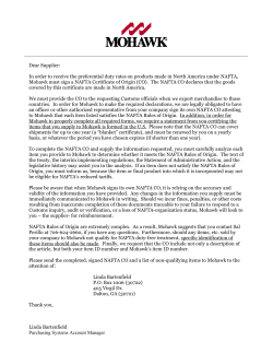 NAFTA Supplier Letter