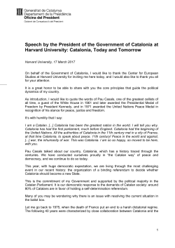 Speech by the President of the Government of Catalonia at Harvard