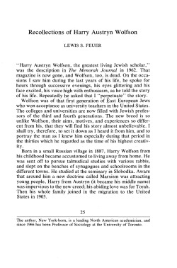 Recollections of Harry Austryn Wolfson