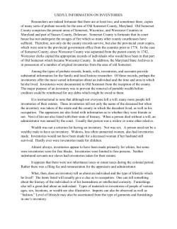 USEFUL INFORMATION ON INVENTORIES Researchers are