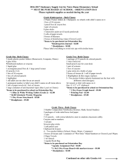 2016-2017 Stationary Supply List for Notre Dame