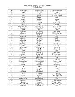 Final Project: Phonetics of Lenape Language Rachel Killackey Unit