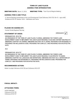TOWN OF LAKE PLACID AGENDA ITEM INTRODUCTION