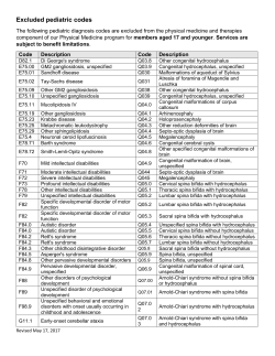 select chronic pediatric diagnosis codes from the program