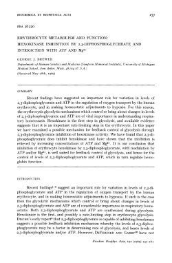 BBA 2622O ERYTHROCYTE METABOLISM AND FUNCTION