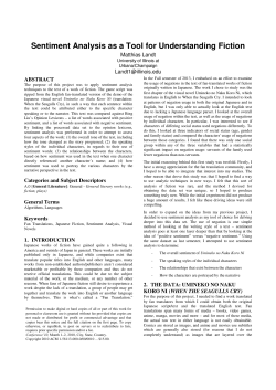 Sentiment Analysis as a Tool for Understanding Fiction