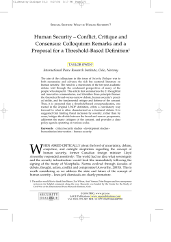 Human Security &ndash; Conflict, Critique and Consensus