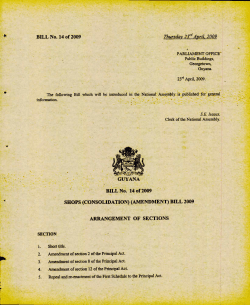 BILL No. 14 of 2009 Thursday 23`1 April, 2009 BILL No. 14 of 2009