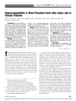 Hypercoagulability Is Most Prevalent Early after Injury