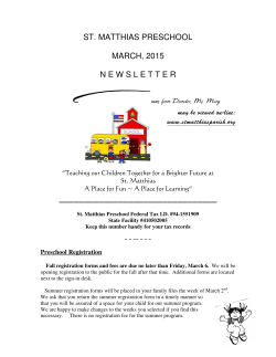 st. matthias preschool march, 2015 newsletter