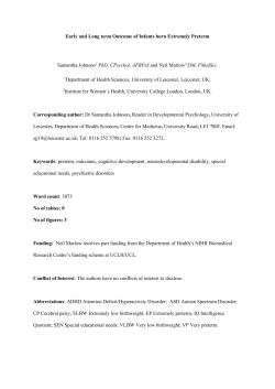Early and Long term Outcome of Infants born Extremely Preterm