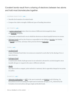 Covalent bonds result from a sharing of electrons between two