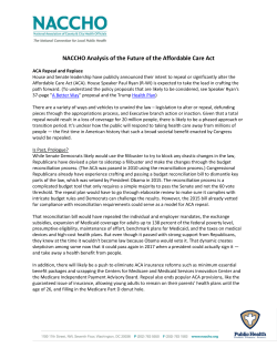 NACCHO Analysis of the Future of the Affordable Care Act