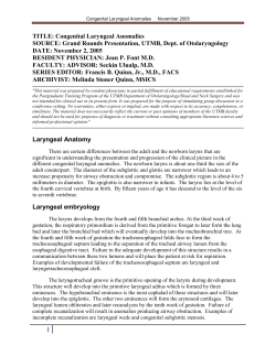 Congenital Laryngeal Anomalies November 2005
