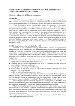 ESTABLISHING AGRI-PRODUCER GROUPS AS A WAY TO