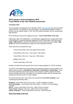 AITO winners of the prestigious 2016 Travel Writer of the Year