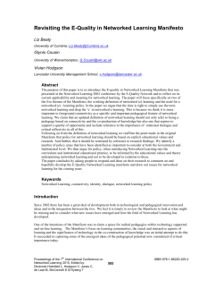 Revisiting the E-Quality in Networked Learning Manifesto