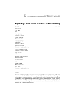 Psychology, Behavioral Economics, and Public Policy