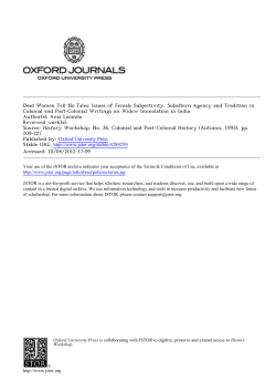 Dead Women Tell No Tales: Issues of Female Subjectivity