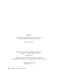 NUMBER 53 Notes on Entrepreneurship in Russia