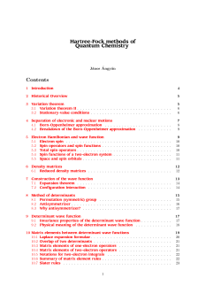 Hartree-Fock methods of Quantum Chemistry Contents