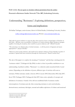 Understanding &rdquo;Resistance&rdquo; - Resistance Studies Network