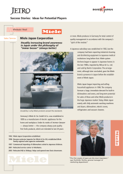 Success Stories: Ideas for Potential Players Miele Japan Corporation