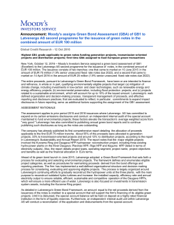 Moody`s assigns Green Bond Assessment (GBA) of