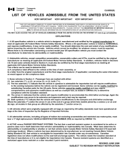list of vehicles admissible from the united states