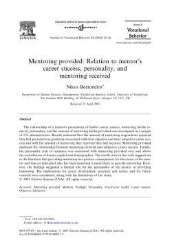 Mentoring provided: Relation to mentor`s career success, personality