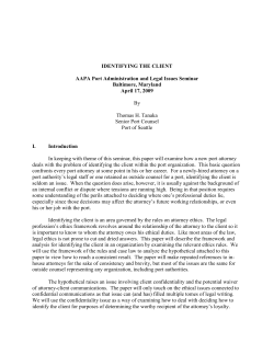 IDENTIFYING THE CLIENT AAPA Port Administration and Legal