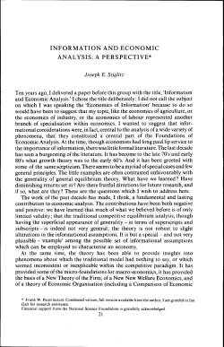 INFORMATION AND ECONOMIC ANALYSIS: A PERSPECTIVE*