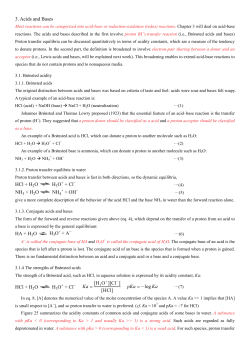 3. Acids and Bases Ka pKa log - = HCl + H2O H3O+ + Cl NH3 +