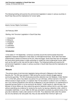 Anti-Terrorism Legislation in South East Asia