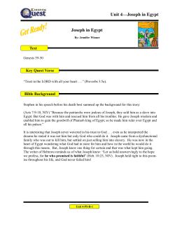 Unit 4&mdash;Joseph in Egypt Joseph in Egypt