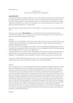 Dear Parents/Carers, Happy New Year! Welcome back to year 1 and