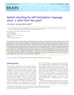 Spatial orienting by left hemisphere language areas: a relict from the