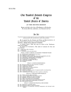 One Hundred Seventh Congress of the United States of America