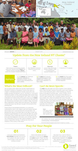 Update From the New Ireland NT Cluster* Pray For Your People
