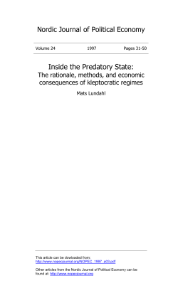 Nordic Journal of Political Economy Inside the Predatory State: