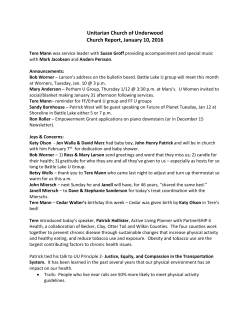 Unitarian Church of Underwood Church Report, January 10, 2016