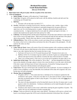 Berthoud Recreation Youth Basketball Rules