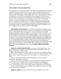 Johns Hopkins University Style Guide These guidelines were