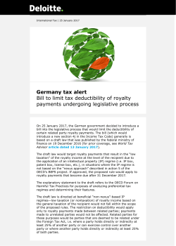 Germany tax alert: Bill to limit tax deductibility of royalty payments